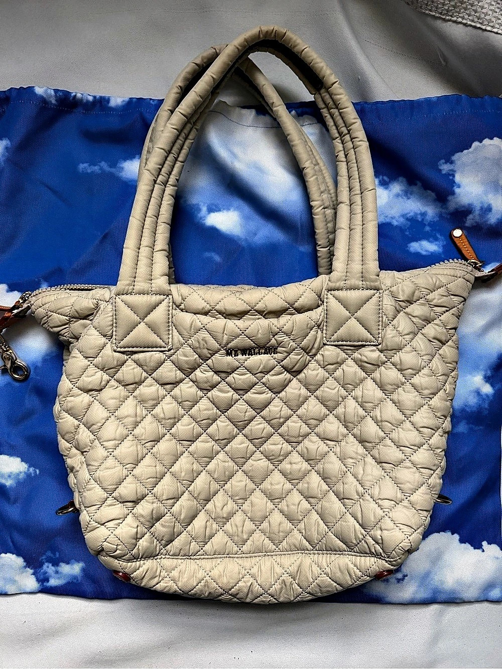 MZ WALLACE Medium Metro Tote Deluxe Quilted Tote Beige